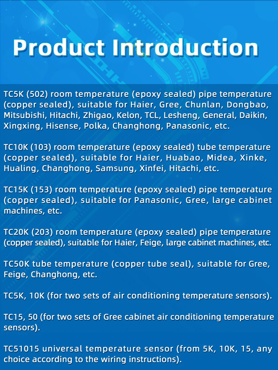 1pcs 40cm Air Conditioning Temperature Sensor 5K 10K 15K 20K 50K 100K Air Conditioner Tube Sensor Rubber Head Copper Head