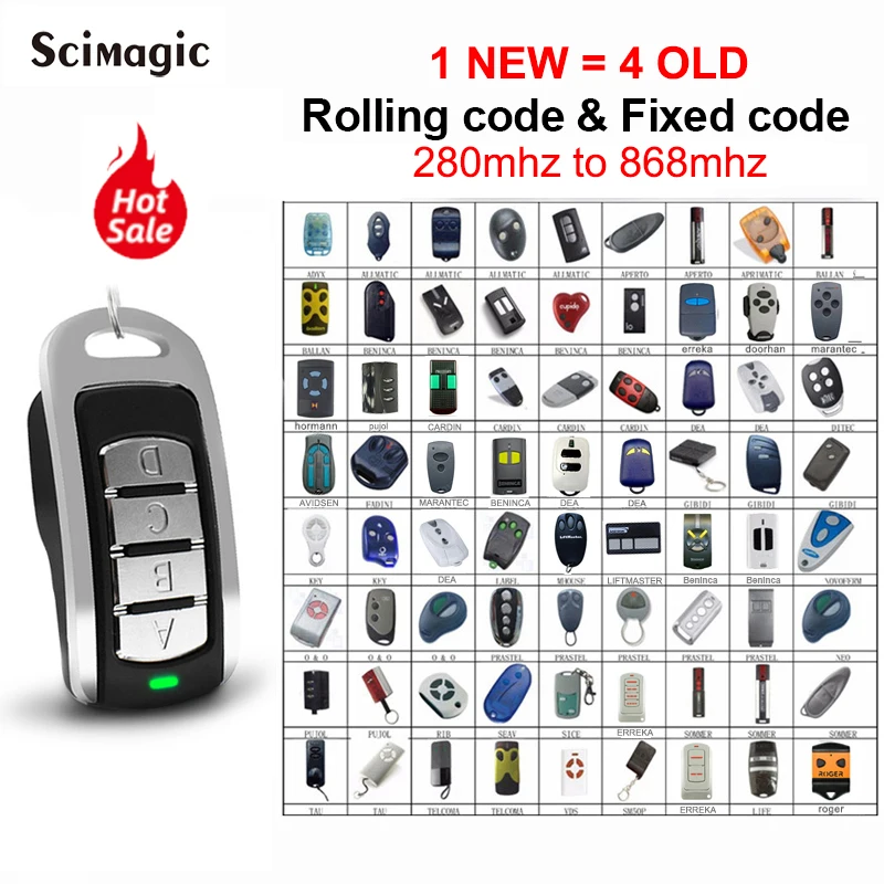 Scimagic Multi Frequency Duplicator 280-868MHz Fixed & Rolling Code 433MHz Garage Door Gate Remote Control Handheld Transmitter