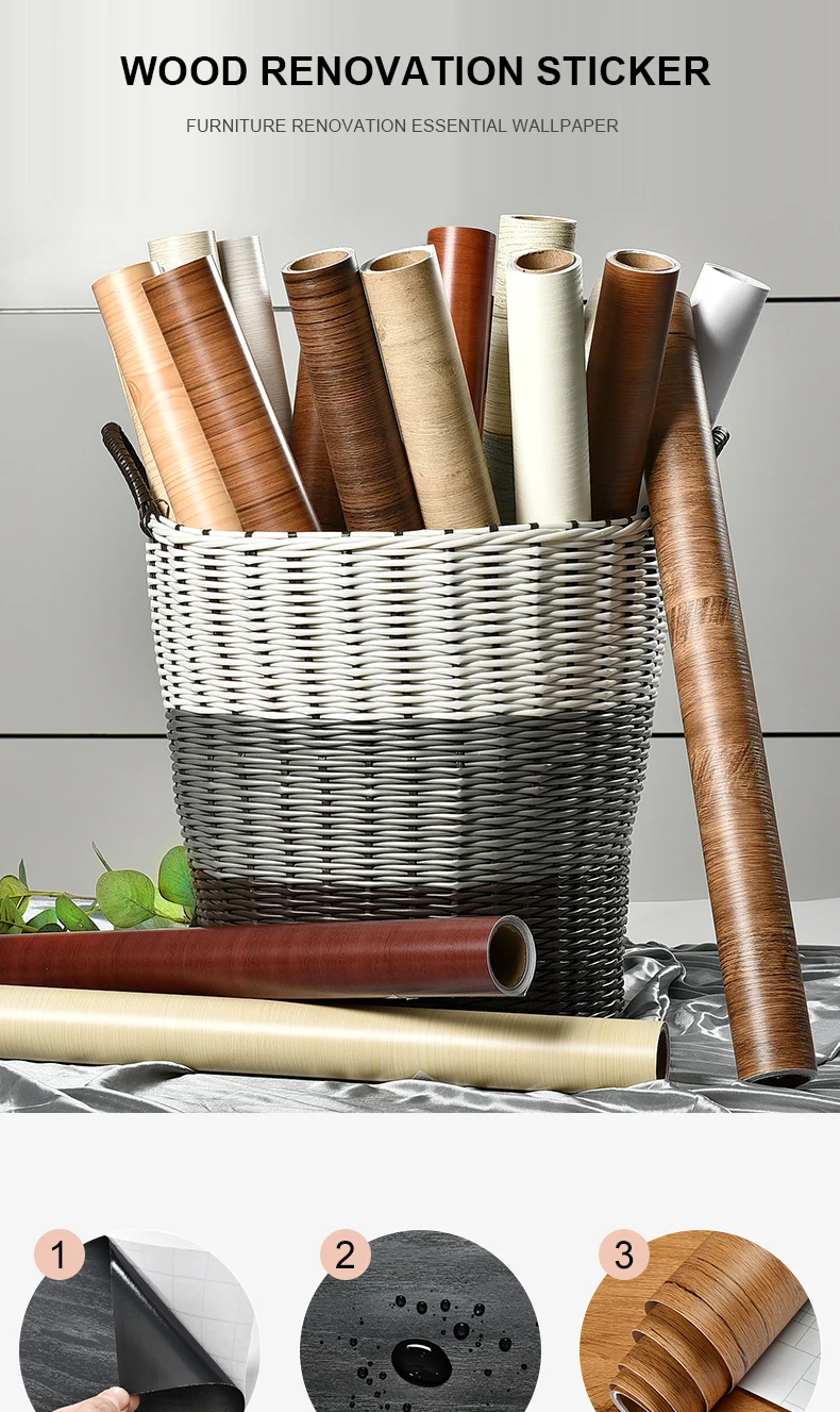 PVC Waterproof Self Adhesive Wallpaper Wall in Rolls Furniture Cabinets Vinyl Decorative Film Wood Grain Stickers For Home Decor