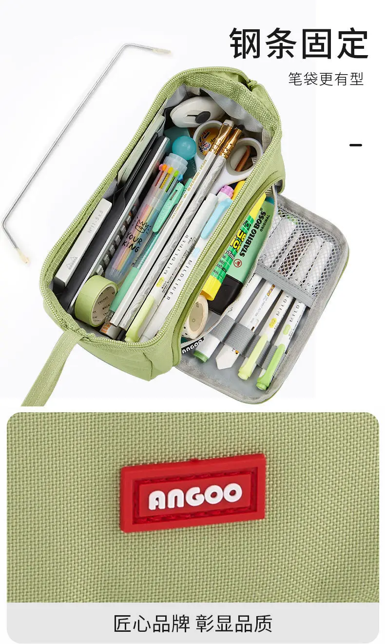 Angoo Cute Pencil Case Special Macaron Color Side Window Canvas Big Pencil Pouch Pen Box Storage Bag Student School Stationery