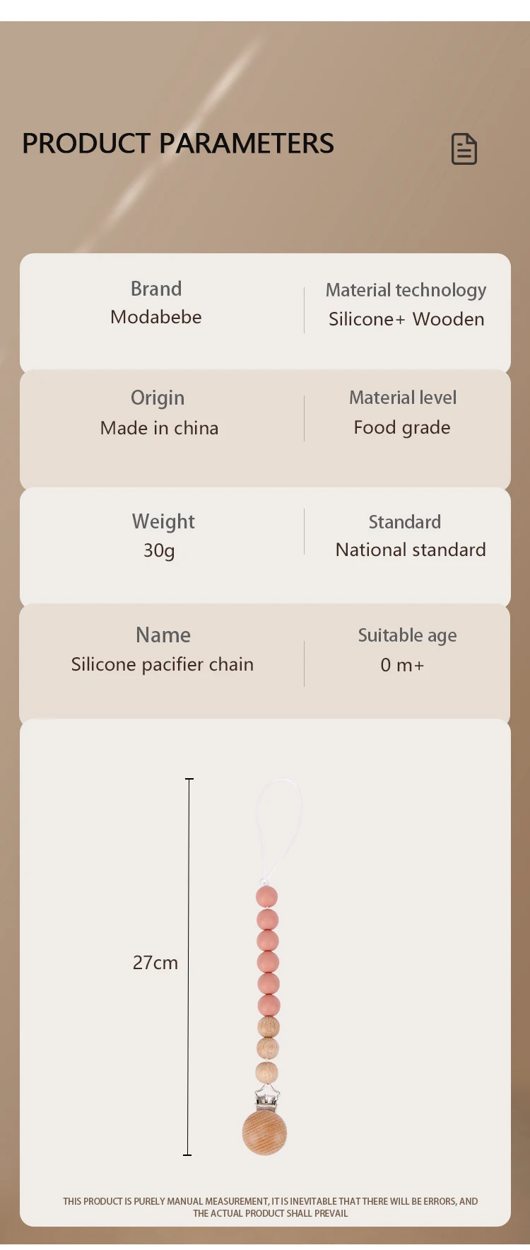 Modabebe Silicone Pacifier Chain BPA Free Baby Pacifier Anti-Drop Chain Wood Bead Pacifier Clips Dummy Chain