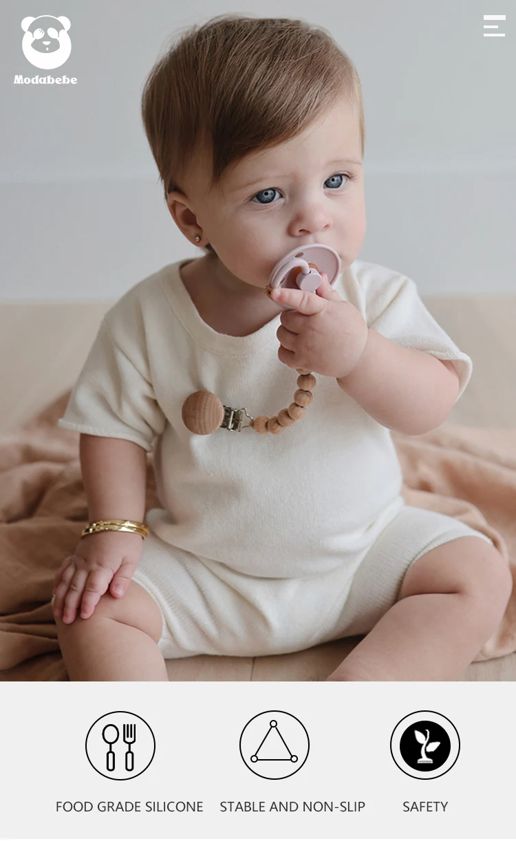Modabebe Silicone Pacifier Chain BPA Free Baby Pacifier Anti-Drop Chain Wood Bead Pacifier Clips Dummy Chain