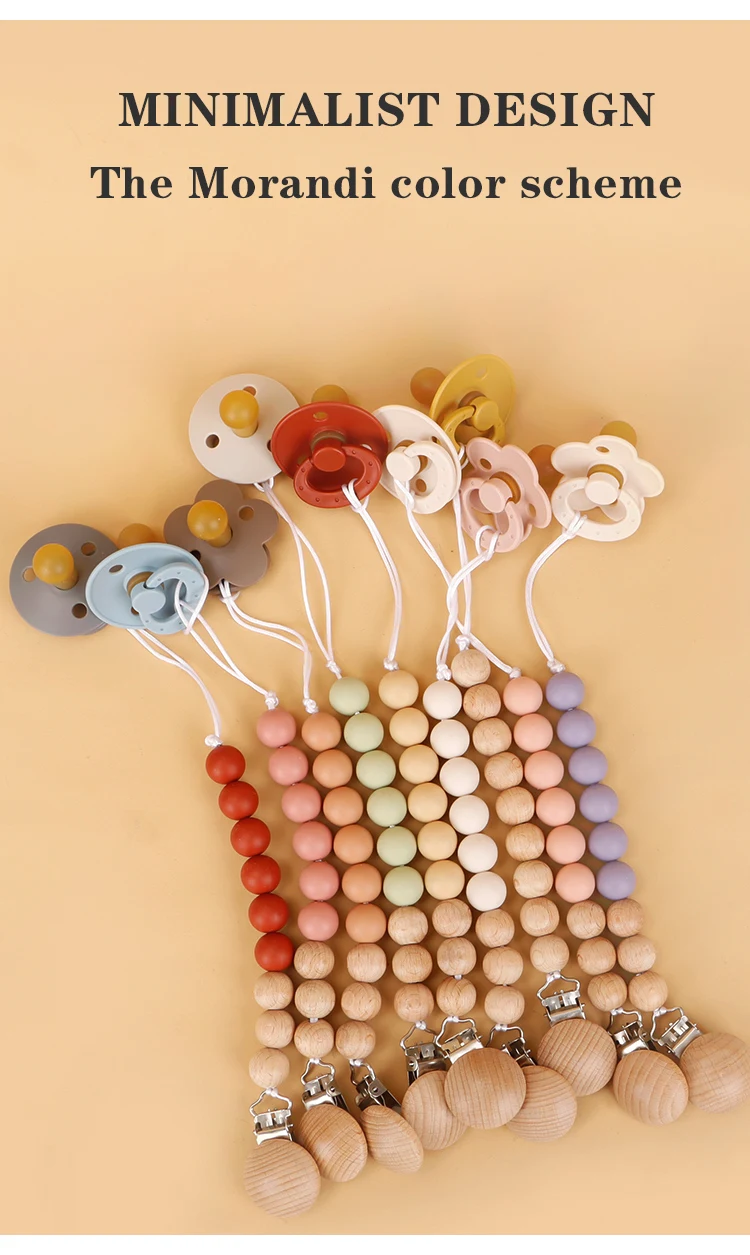 Modabebe Silicone Pacifier Chain BPA Free Baby Pacifier Anti-Drop Chain Wood Bead Pacifier Clips Dummy Chain