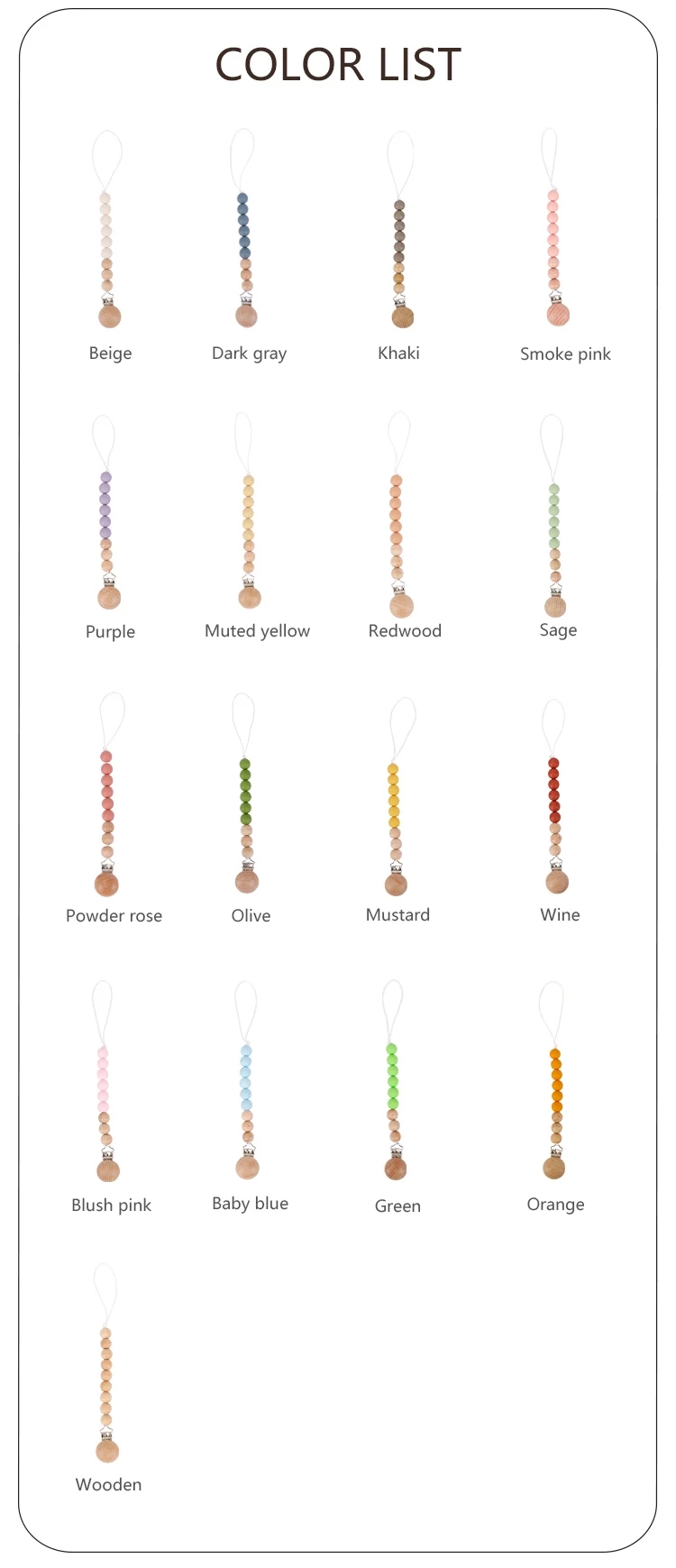 Modabebe Silicone Pacifier Chain BPA Free Baby Pacifier Anti-Drop Chain Wood Bead Pacifier Clips Dummy Chain