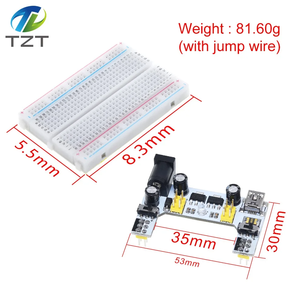 3.3V/5V MB102 Breadboard power module+ 400 points Solderless Prototype Bread board kit +65 Flexible jumper wires for arduino