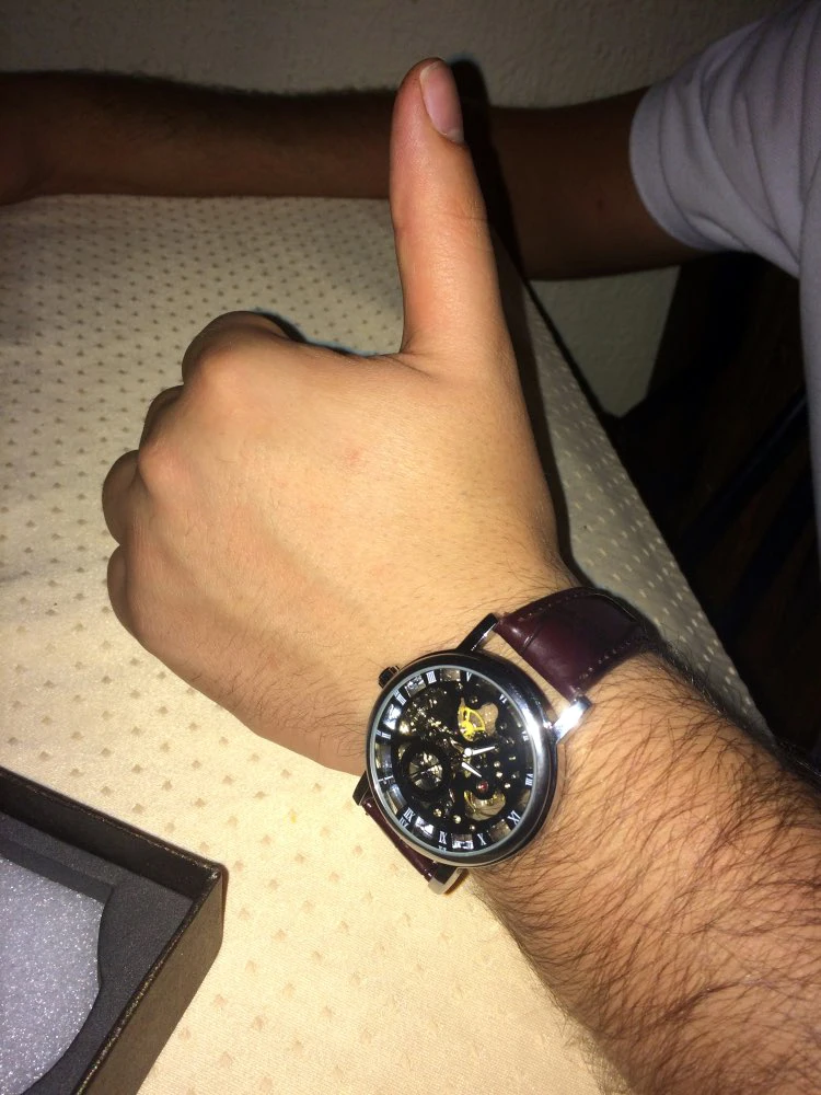 Winner Transparent Fashion Case Luxury Casual Design Leather Strap Mens Watches Top Brand Luxury Mechanical Skeleton Watch