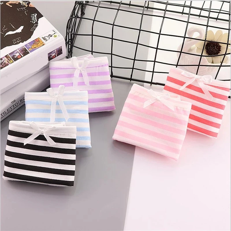 Japanese Anime Blue White Striped Panties Underwear Lolita Pink Briefs Lingerie Cute Soft Breathable Underpants Female Gifts New