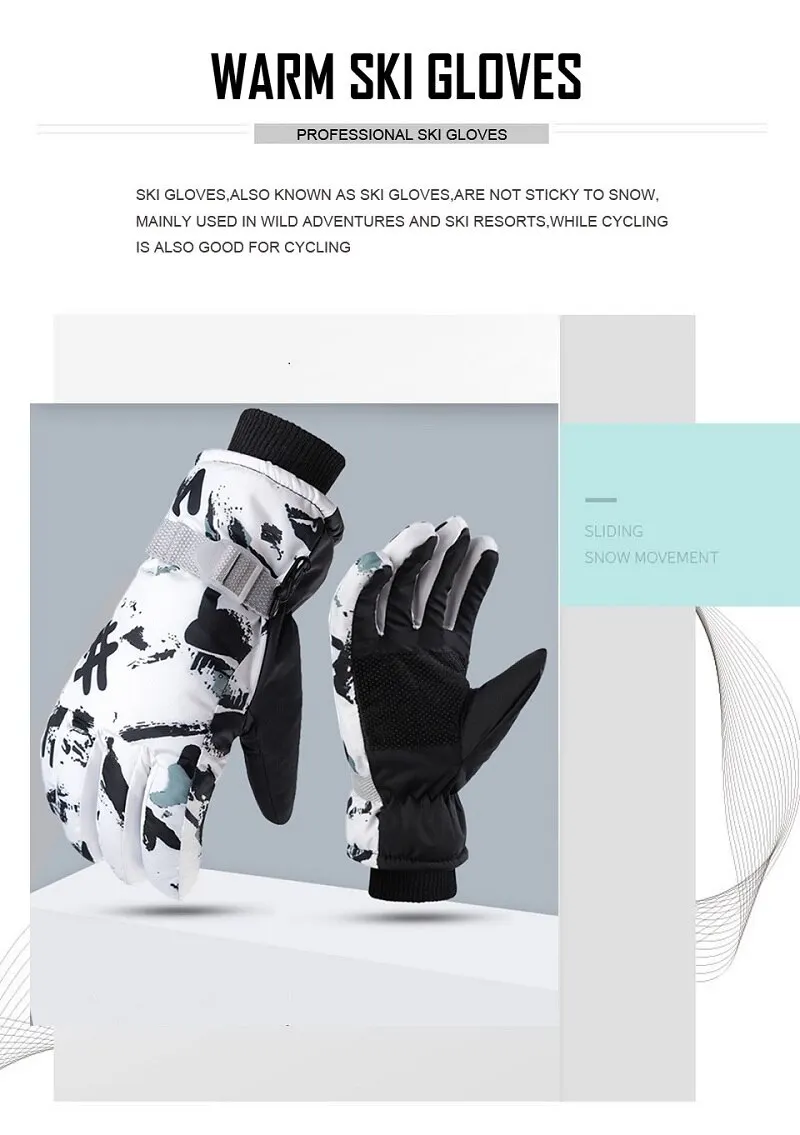 Winter Snowboard Ski Gloves Unisex PU Leather Non-slip Touch Screen Waterproof Motorcycle Cycling Fleece Warm Snow Sports Gloves