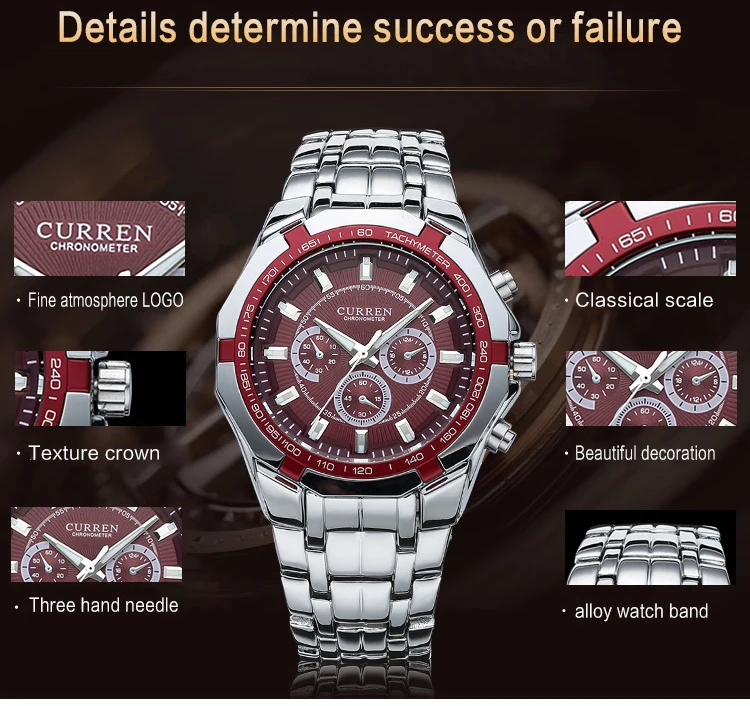 CURREN Men Luxury Brand Military Sport Mens Watches Full Steel Quartz Clock Men's Waterproof Business Watch relogio masculino