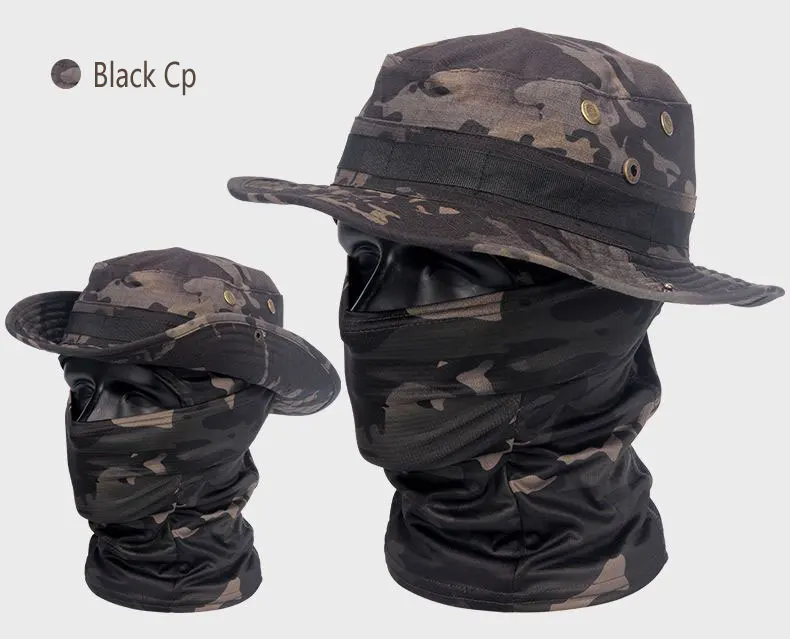 Women Men Hiking Fishing Boonie Hat Outdoor Sport Sun UV Protection Neck Face Camouflage Adjustable Bucket Caps and Mask