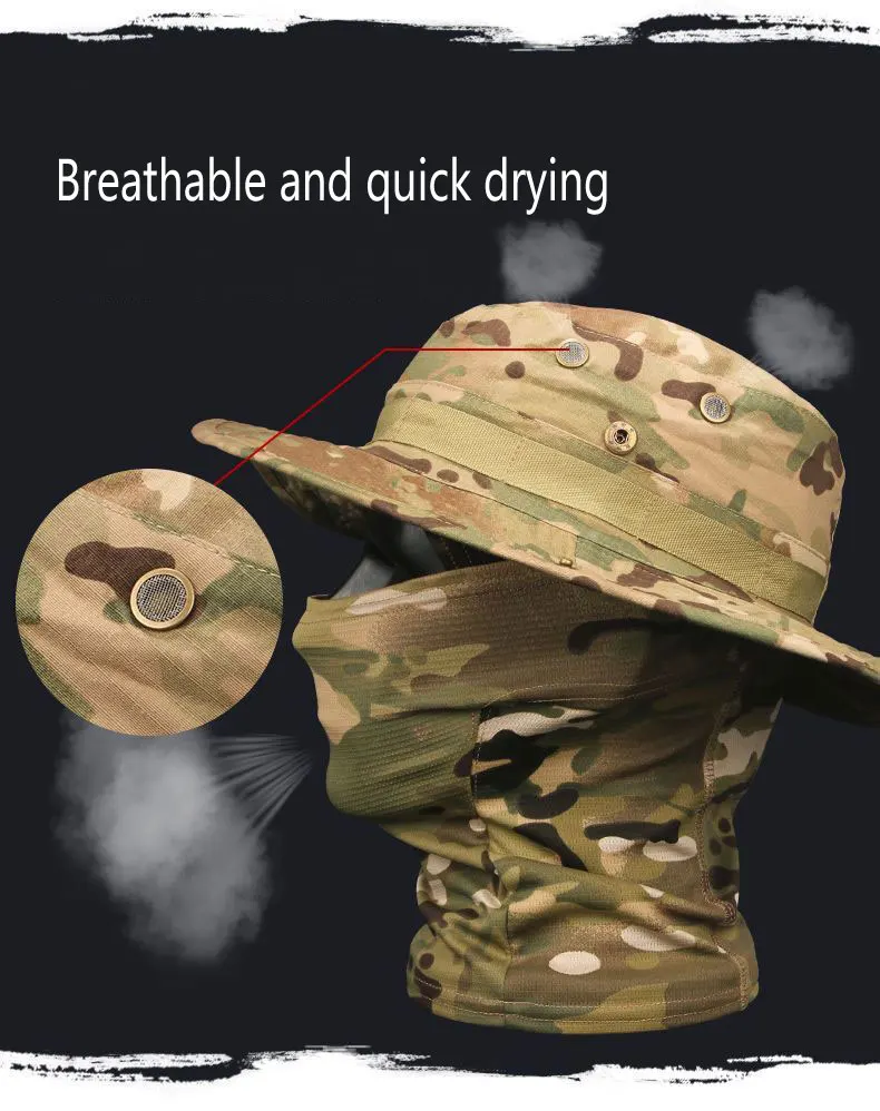 Women Men Hiking Fishing Boonie Hat Outdoor Sport Sun UV Protection Neck Face Camouflage Adjustable Bucket Caps and Mask