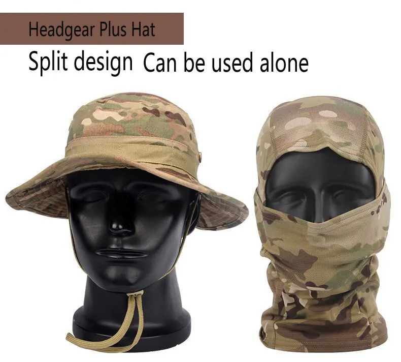 Women Men Hiking Fishing Boonie Hat Outdoor Sport Sun UV Protection Neck Face Camouflage Adjustable Bucket Caps and Mask