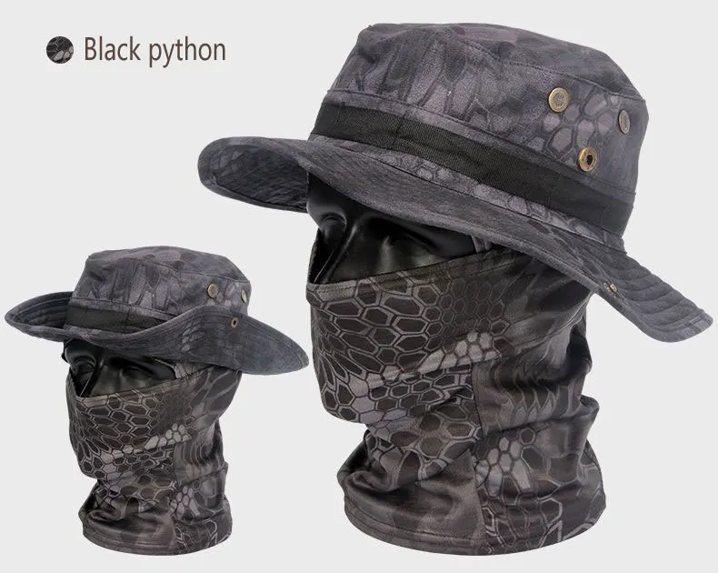 Women Men Hiking Fishing Boonie Hat Outdoor Sport Sun UV Protection Neck Face Camouflage Adjustable Bucket Caps and Mask