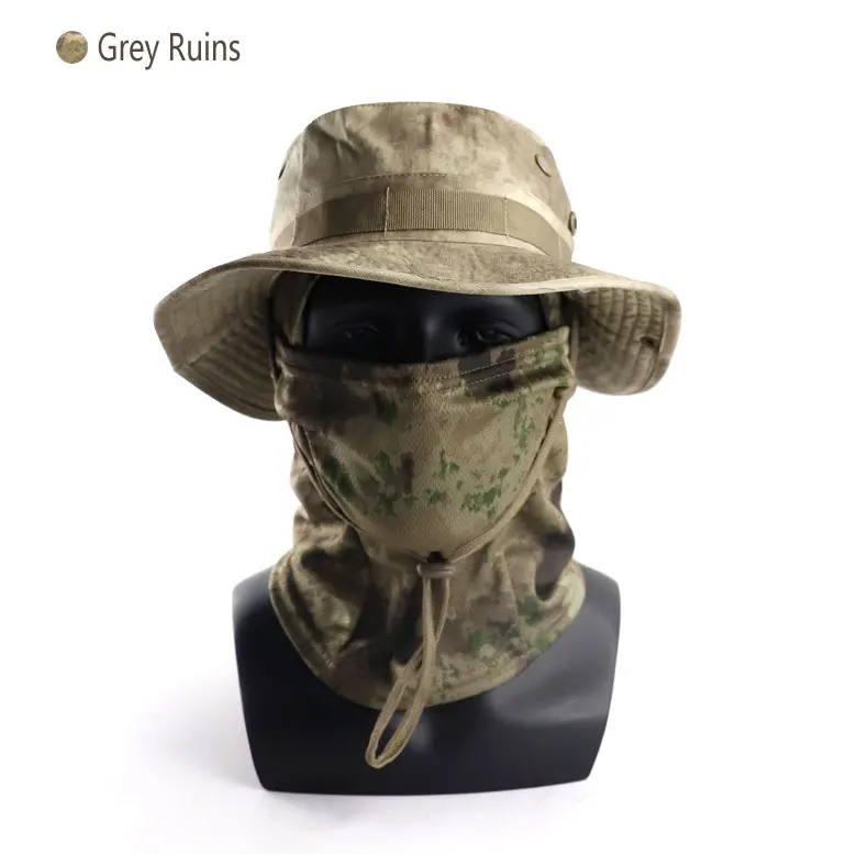 Women Men Hiking Fishing Boonie Hat Outdoor Sport Sun UV Protection Neck Face Camouflage Adjustable Bucket Caps and Mask