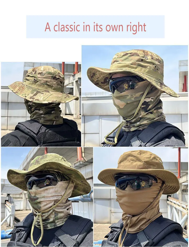 Women Men Hiking Fishing Boonie Hat Outdoor Sport Sun UV Protection Neck Face Camouflage Adjustable Bucket Caps and Mask