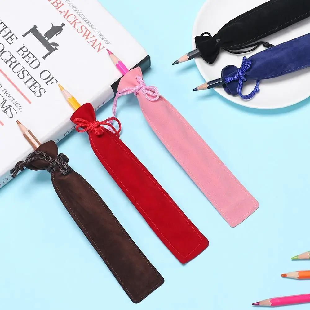 10PCS Plush Cloth Pen Bag Double-sided Thickened Velvet Pen Pouch Sleeve Holder Office School Supplies