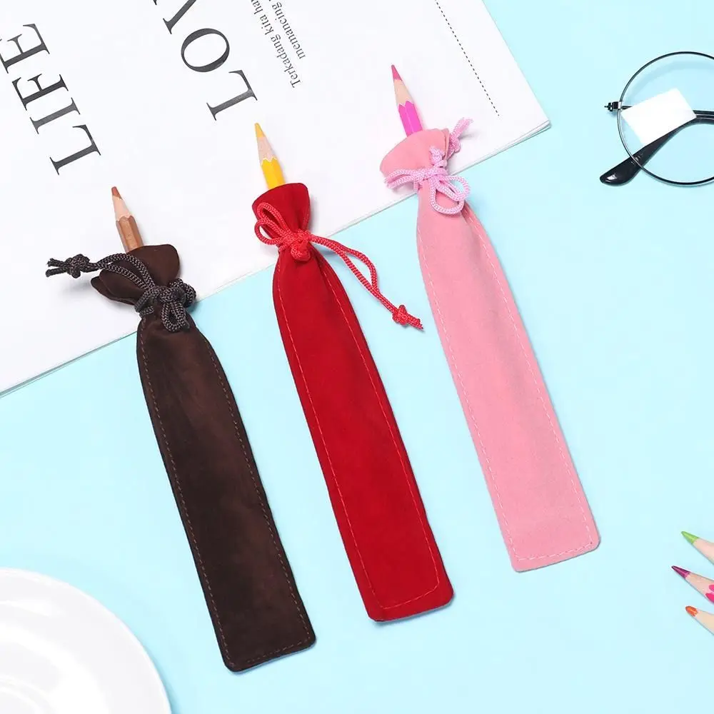 10PCS Plush Cloth Pen Bag Double-sided Thickened Velvet Pen Pouch Sleeve Holder Office School Supplies