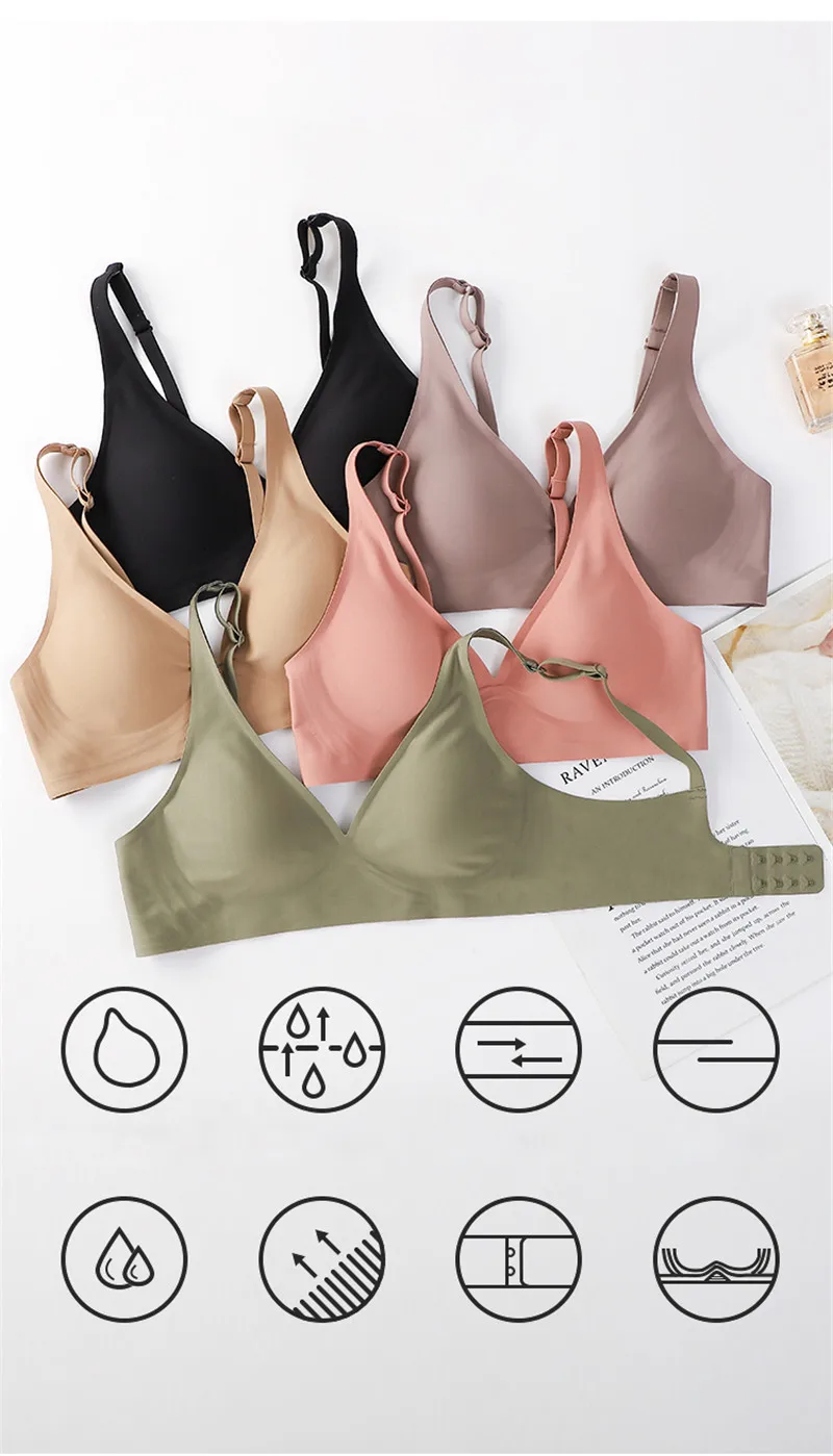 FINETOO Women Seamless Bra Comfortable Wireless Bras S-XL Ladies Deep V Underwear Soft Padded Brassiere Female Bra Lingerie 2023