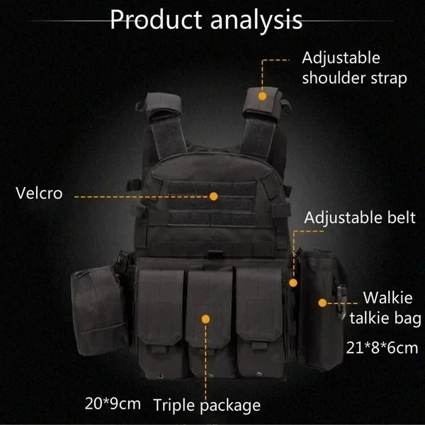 6094 Military Tactical Vest Body Armor Combat Army CS Gear Hunting Plate Carrier Airsoft Accessories Wargame Pouch Molle Vest