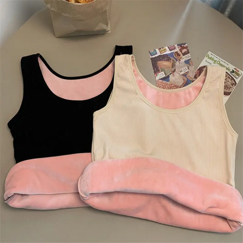 Women's Winter Thermal Underwear Top Seamless Plus Velvet Shirt Sleeveless Vest Warm Female Undershirt Solid Color Sexy Lingerie