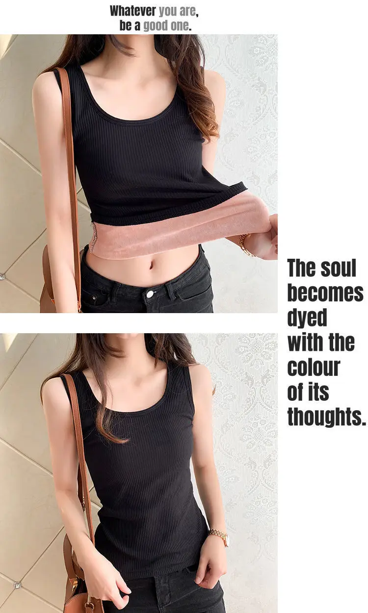 Women's Winter Thermal Underwear Top Seamless Plus Velvet Shirt Sleeveless Vest Warm Female Undershirt Solid Color Sexy Lingerie