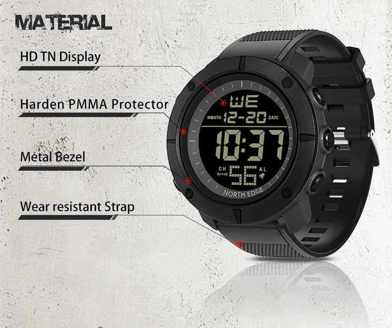 NORTH EDGE Mens Digital Watches Army Military World Time Alarm Sport Stopwatch For Male Waterproof 50M Wristwatch 2022 Relogios