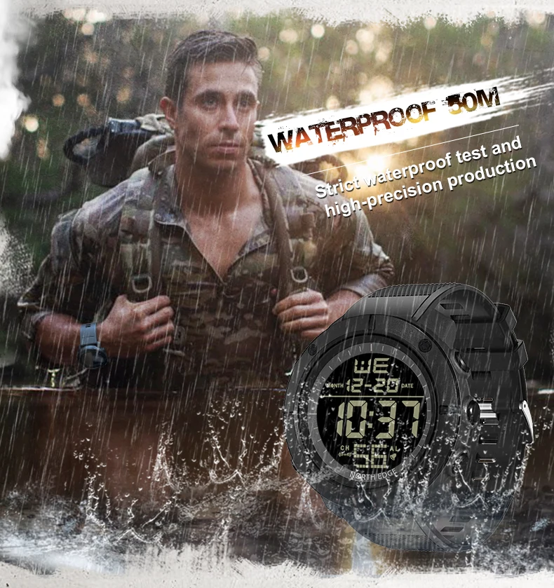 NORTH EDGE Mens Digital Watches Army Military World Time Alarm Sport Stopwatch For Male Waterproof 50M Wristwatch 2022 Relogios