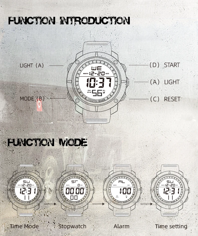 NORTH EDGE Mens Digital Watches Army Military World Time Alarm Sport Stopwatch For Male Waterproof 50M Wristwatch 2022 Relogios