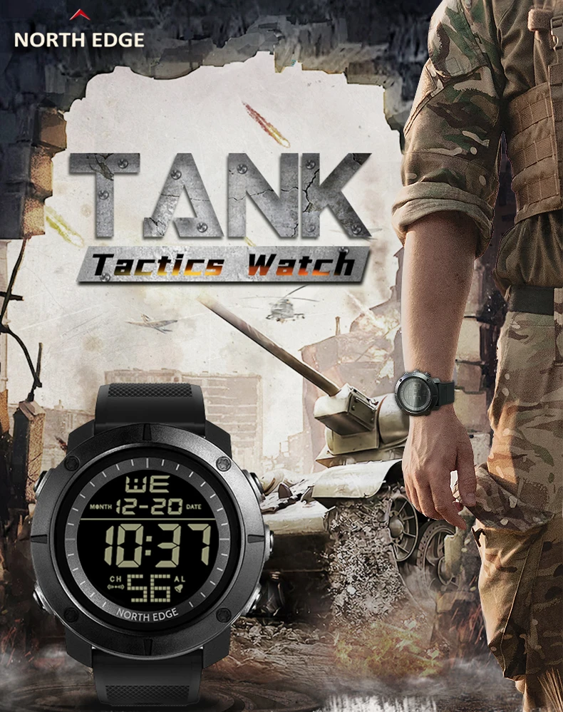 NORTH EDGE Mens Digital Watches Army Military World Time Alarm Sport Stopwatch For Male Waterproof 50M Wristwatch 2022 Relogios