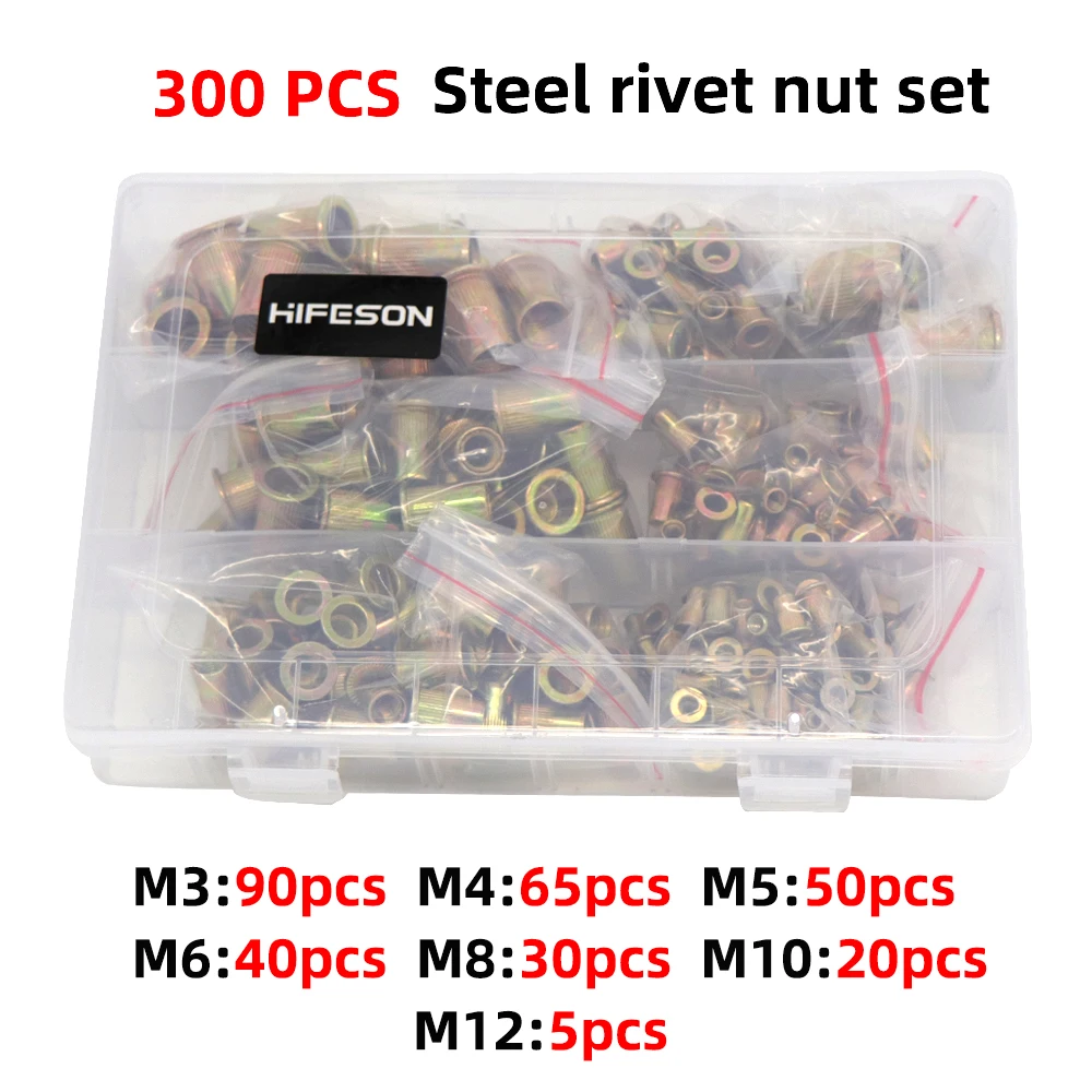 HIFESON Hand Threaded Rivet Nut Gun 70/95/300PCS Nuts Insert Manual Riveter Rivnut Tool for M3 M4 M5 M6 M8 M10 M12 Nut