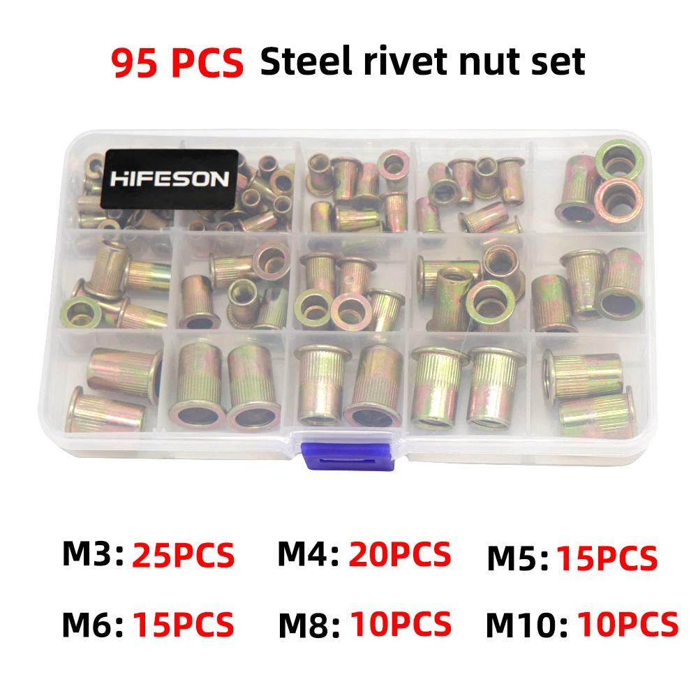 HIFESON Hand Threaded Rivet Nut Gun 70/95/300PCS Nuts Insert Manual Riveter Rivnut Tool for M3 M4 M5 M6 M8 M10 M12 Nut