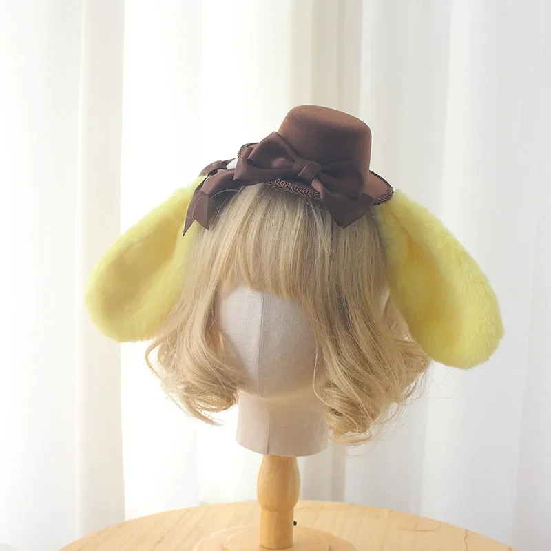 JK Lolita Japanese Y2K Cute Kawaii Dog Ears Yellow Hat Pompoms Accessories Cosplay Hair Accessories Women Girls