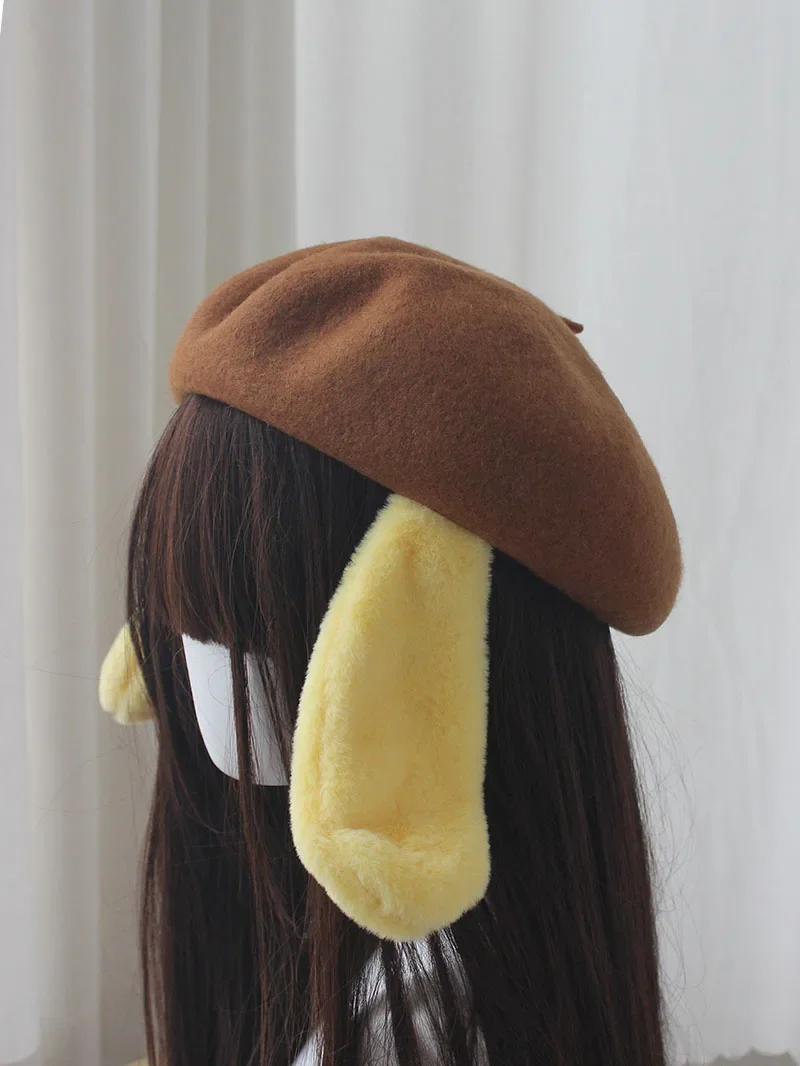JK Lolita Japanese Y2K Cute Kawaii Dog Ears Yellow Hat Pompoms Accessories Cosplay Hair Accessories Women Girls