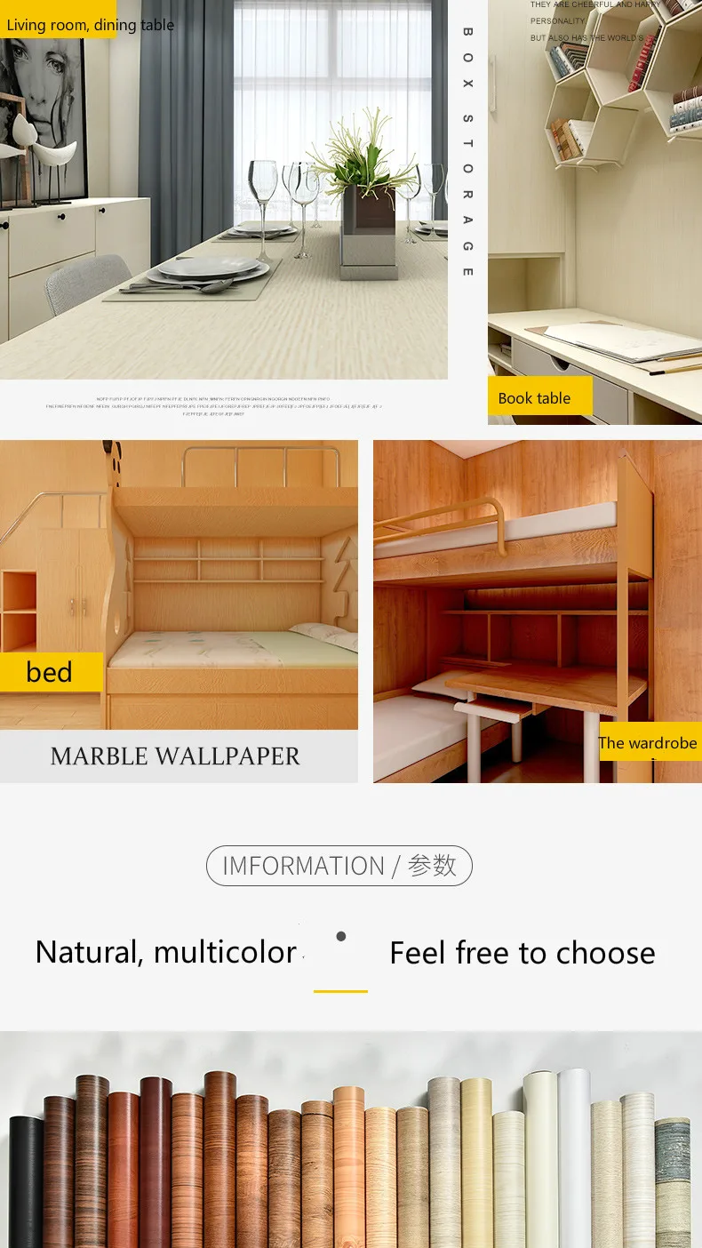 Wood Grain DIY Sticker PVC Self Adhesive Waterproof Wallpapers Renovation Furnitures Wall Stickers Home Decor Sticky Paper Decal