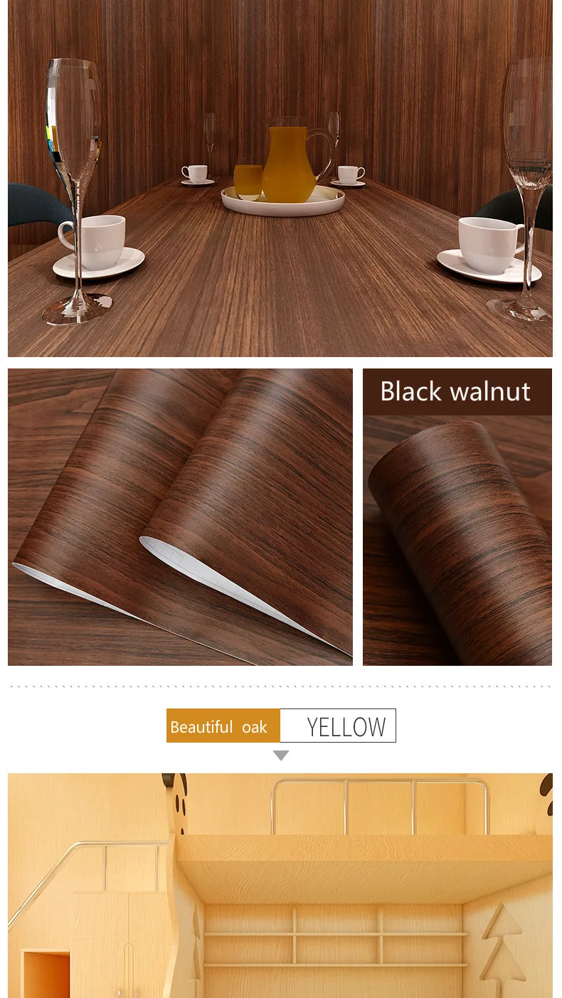 Wood Grain DIY Sticker PVC Self Adhesive Waterproof Wallpapers Renovation Furnitures Wall Stickers Home Decor Sticky Paper Decal