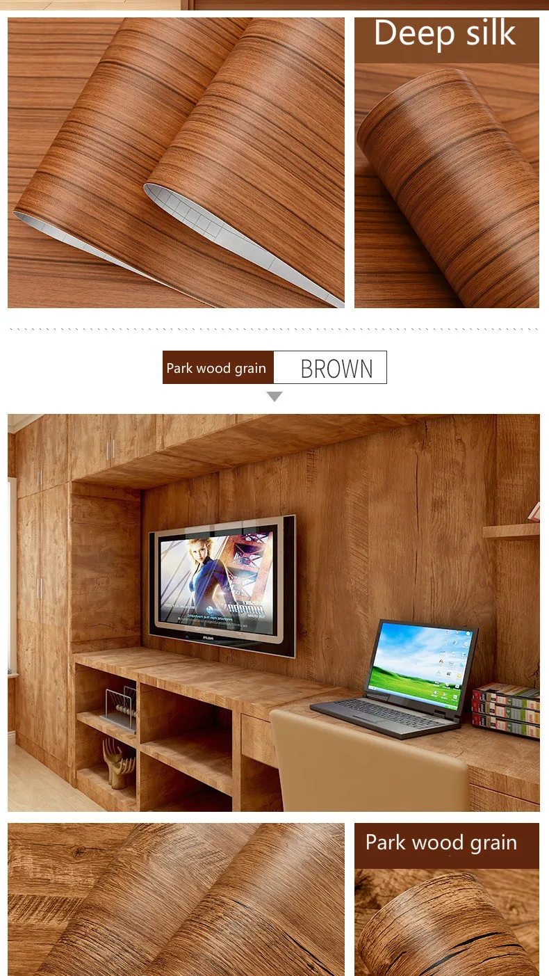 Wood Grain DIY Sticker PVC Self Adhesive Waterproof Wallpapers Renovation Furnitures Wall Stickers Home Decor Sticky Paper Decal