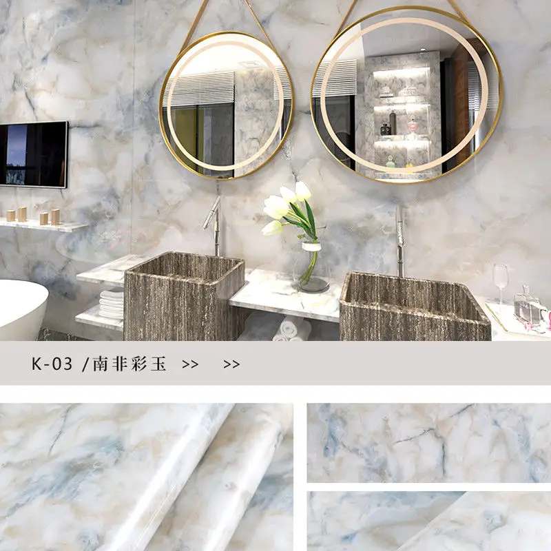 Marble Vinyl Film DIY Self Adhesive Wallpaper Bathroom Kitchen Cupboard Countertops Contact Paper PVC Waterproof Wall Stickers