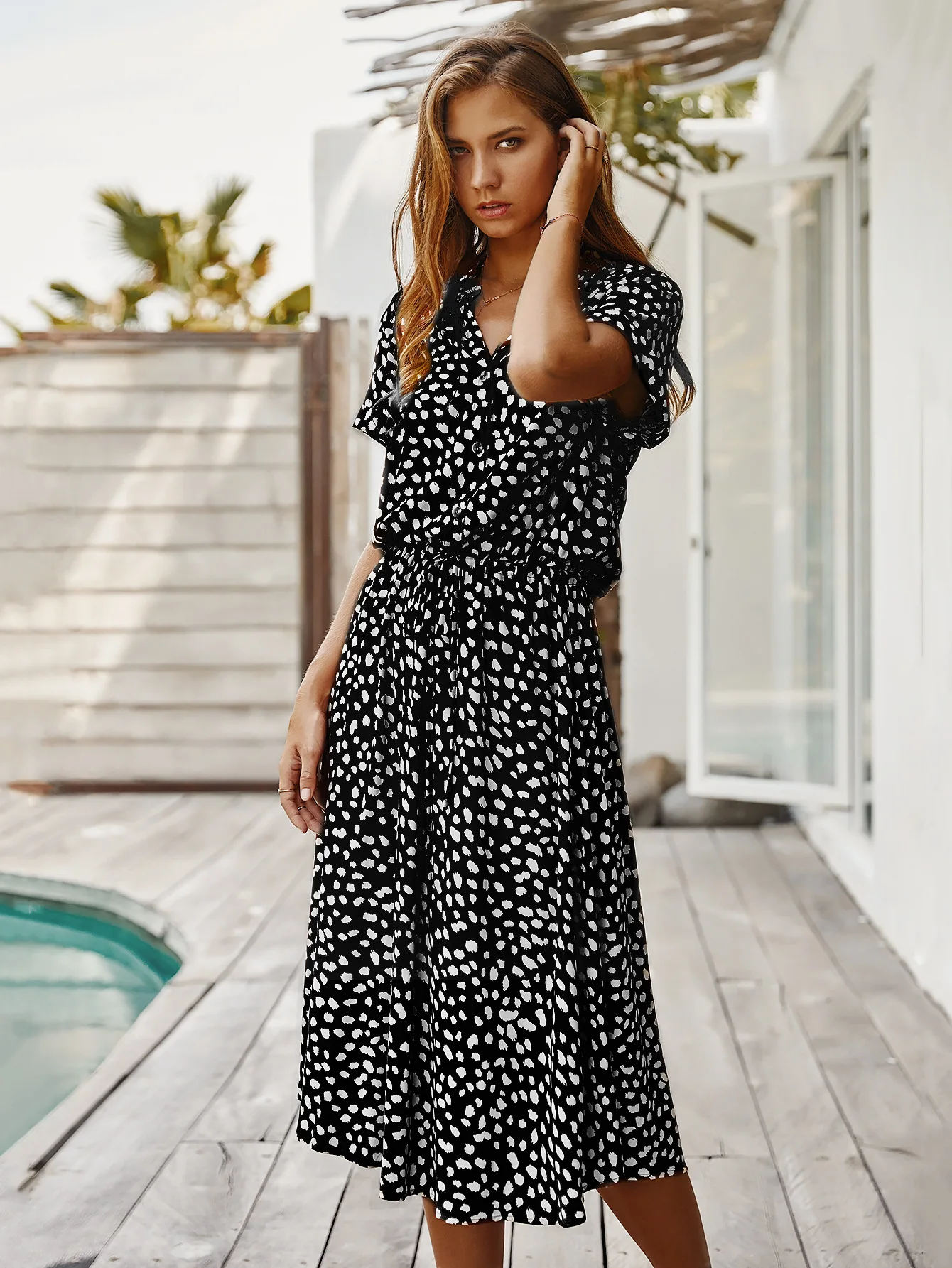 Vintage Floral Print Dress Women Boho Short Sleeve Long Dress Turn Down Collar Casual Waistband Shirt Dresses Robe 2021 Summer