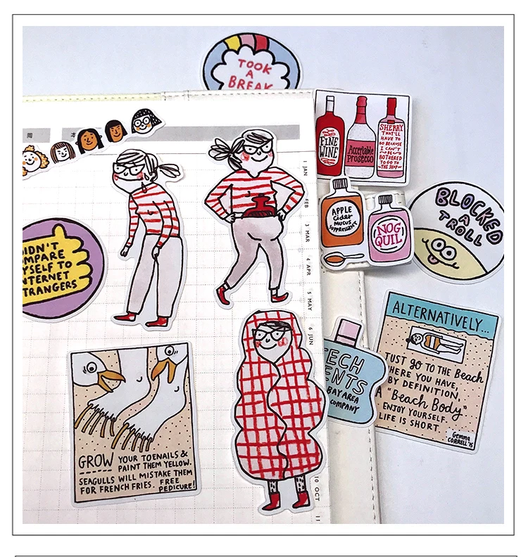 Stickers 23pcs Foreign Girl Hand Account Tool Set A Girl's Heart Funny Love Life Cartoon Hand Book Waterproof