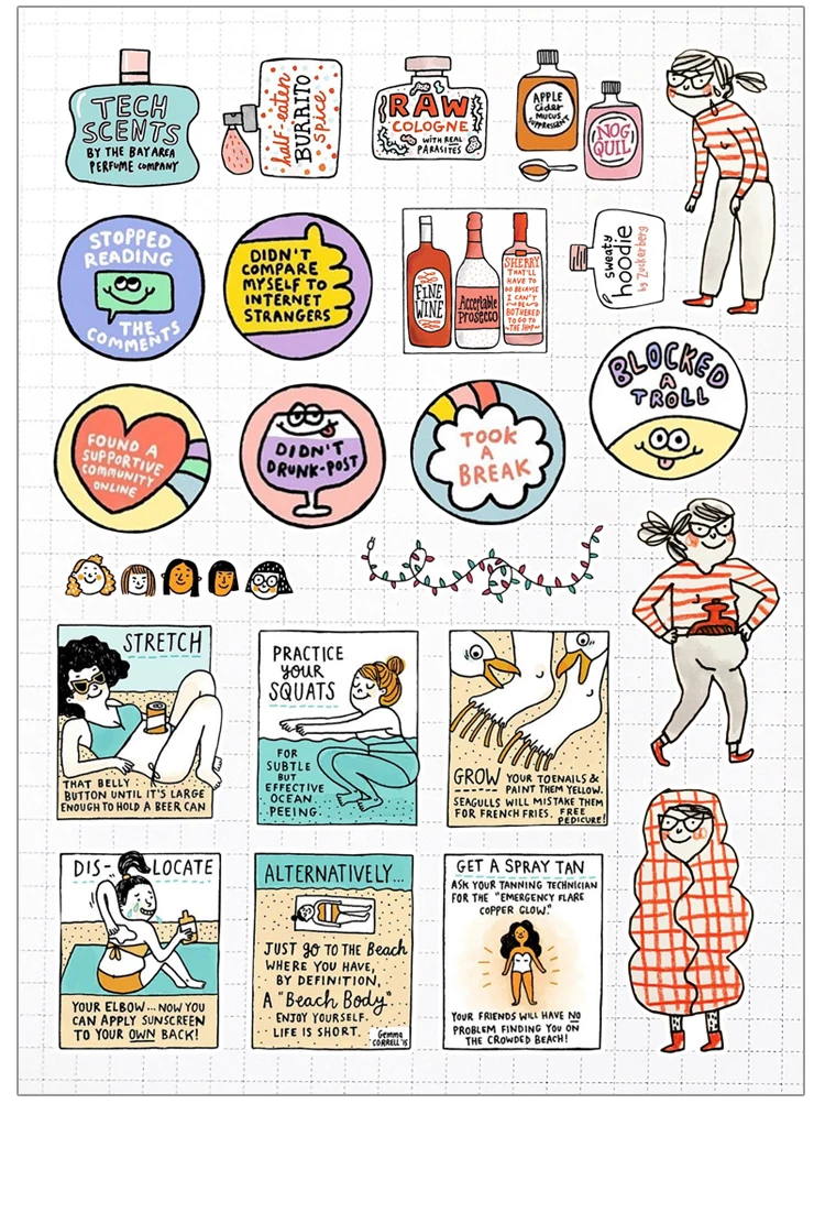 Stickers 23pcs Foreign Girl Hand Account Tool Set A Girl's Heart Funny Love Life Cartoon Hand Book Waterproof