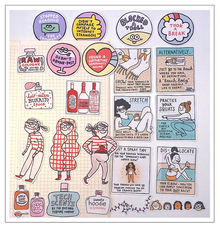 Stickers 23pcs Foreign Girl Hand Account Tool Set A Girl's Heart Funny Love Life Cartoon Hand Book Waterproof
