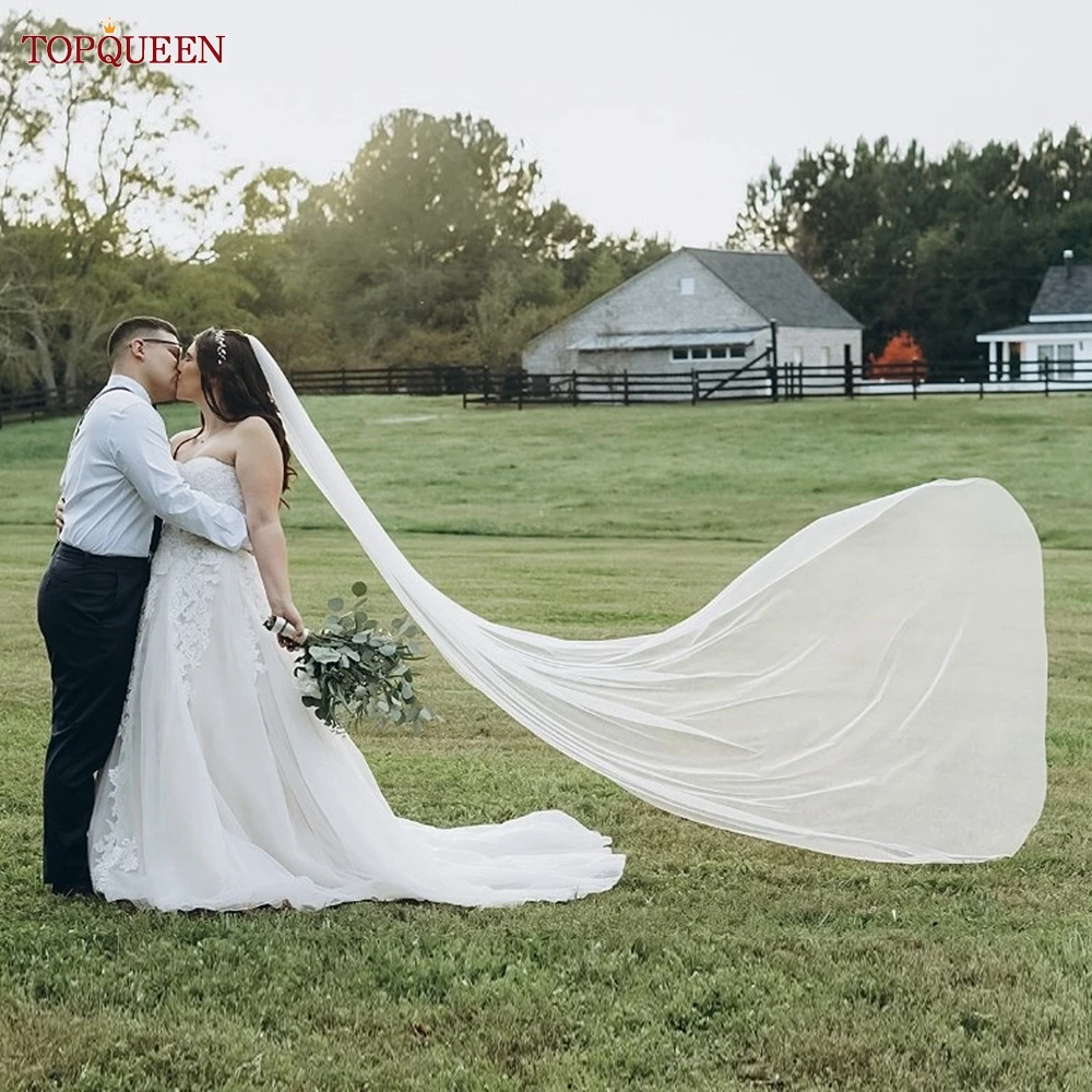 TOPQUEEN V30 Classic Bridal Wedding Veils Plain Yarn 1 Tier Soft Wedding Long Veil with Comb Wedding Dress Accessories Black Red