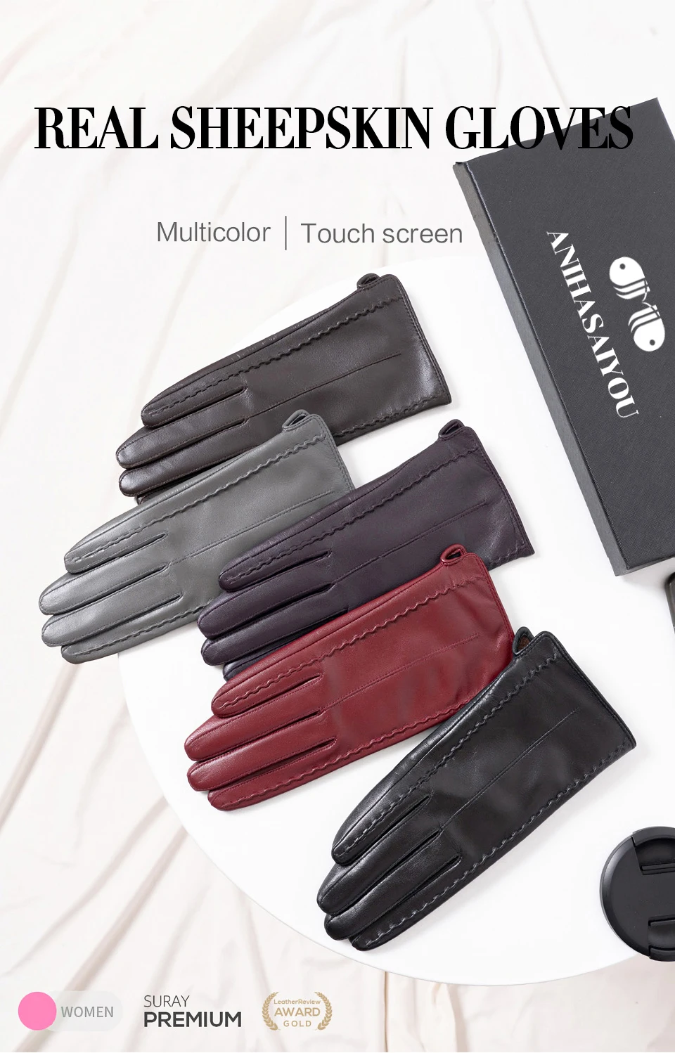 Women's Sheepskin Gloves Winter Warm Plus Velvet Short Thin Touch Screen Driving Color Women's Leather Gloves Good Quality -2226