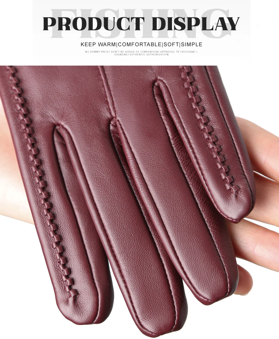 Women's Sheepskin Gloves Winter Warm Plus Velvet Short Thin Touch Screen Driving Color Women's Leather Gloves Good Quality -2226