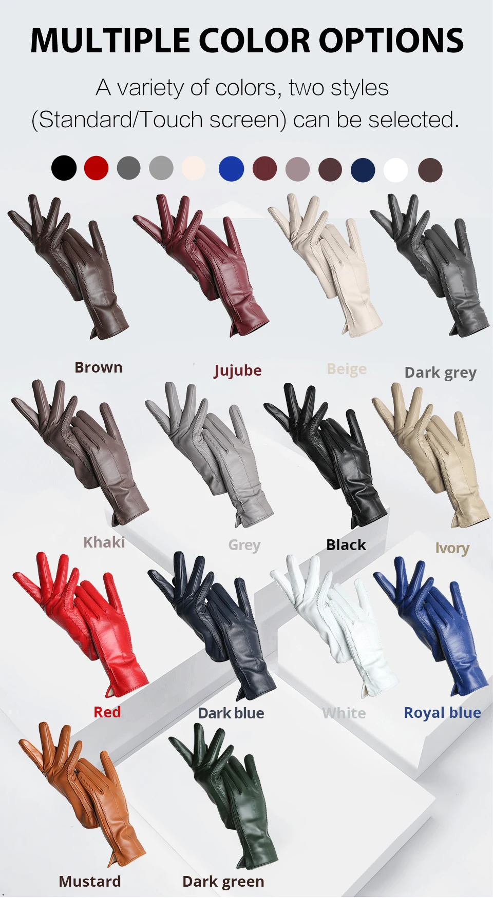 Women's Sheepskin Gloves Winter Warm Plus Velvet Short Thin Touch Screen Driving Color Women's Leather Gloves Good Quality -2226