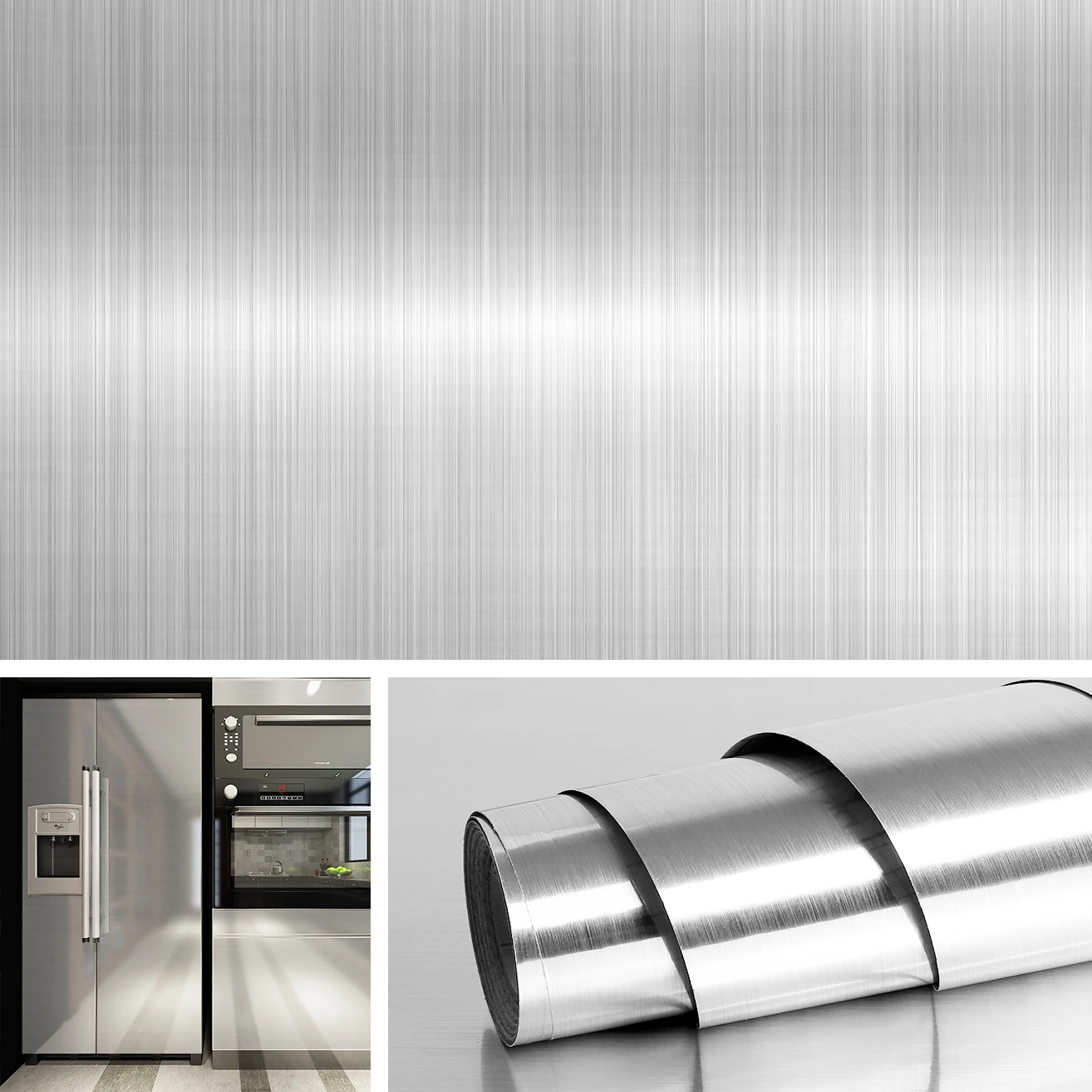 Metal Style Wallpaper Decorative Peel and Stick Film Brushed Silver/Gold Contact Paper PVC Waterproof House Appliance DIY Decal