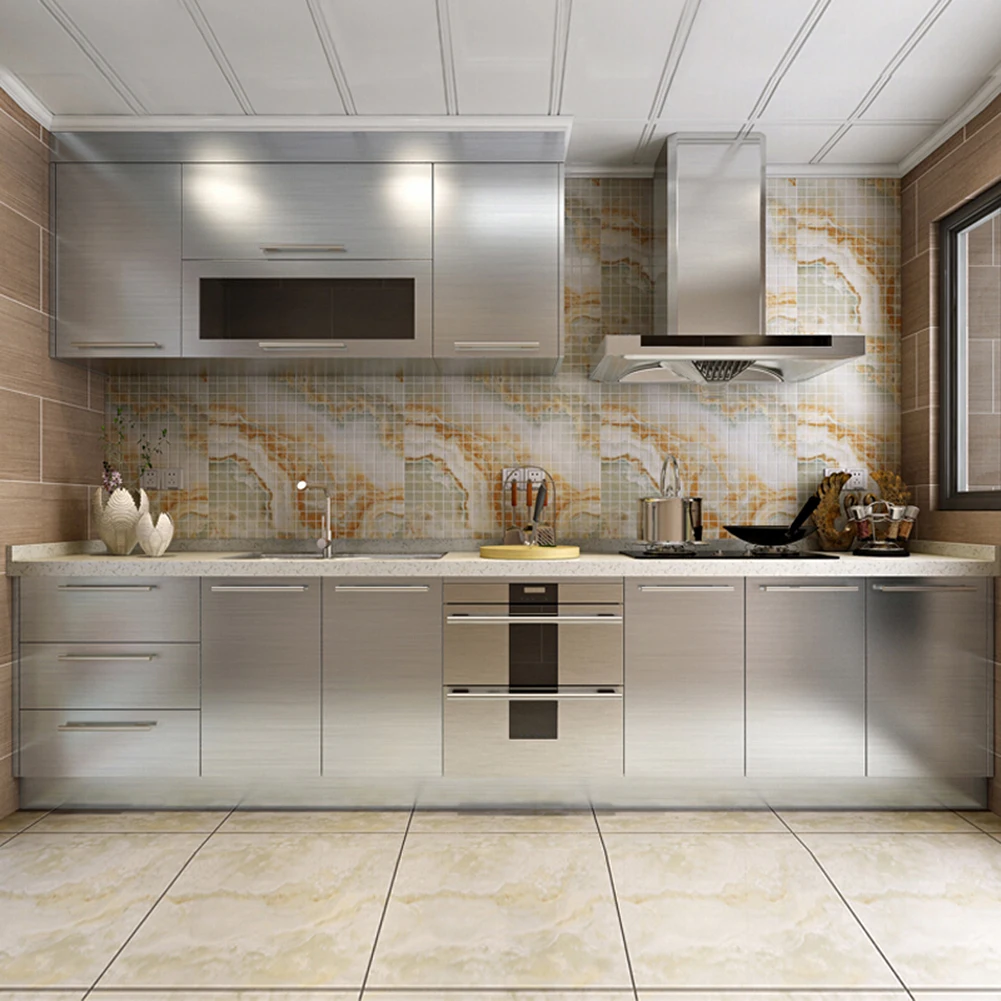 Metal Style Wallpaper Decorative Peel and Stick Film Brushed Silver/Gold Contact Paper PVC Waterproof House Appliance DIY Decal