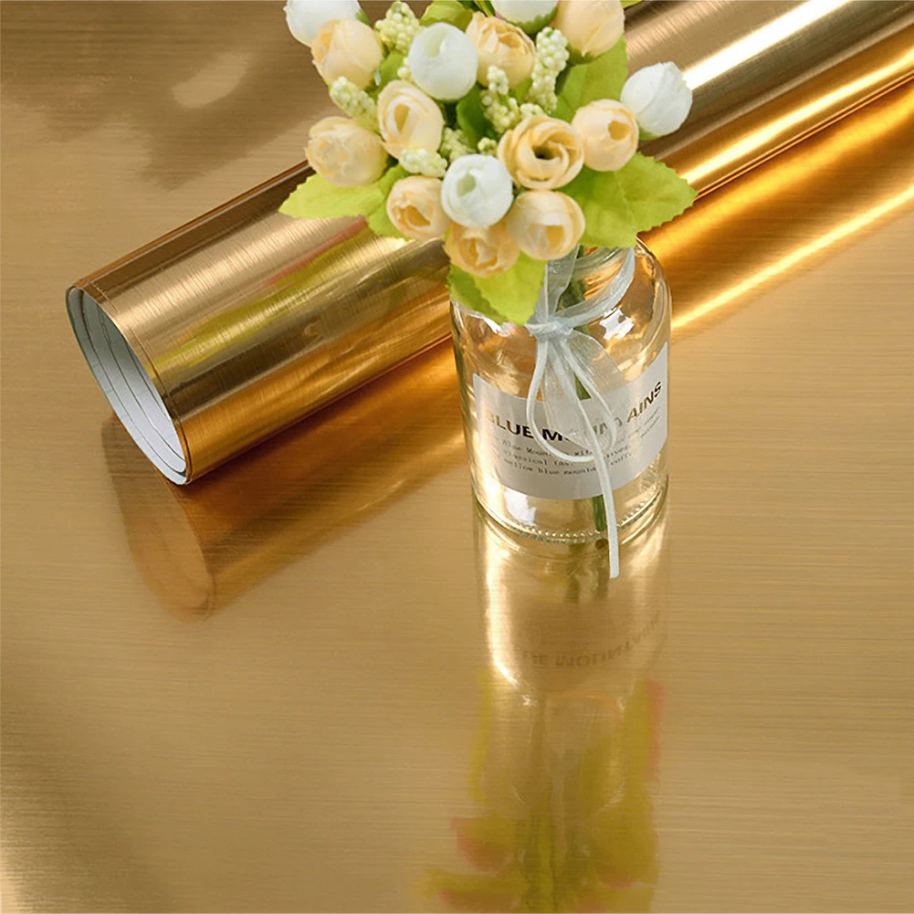Metal Style Wallpaper Decorative Peel and Stick Film Brushed Silver/Gold Contact Paper PVC Waterproof House Appliance DIY Decal
