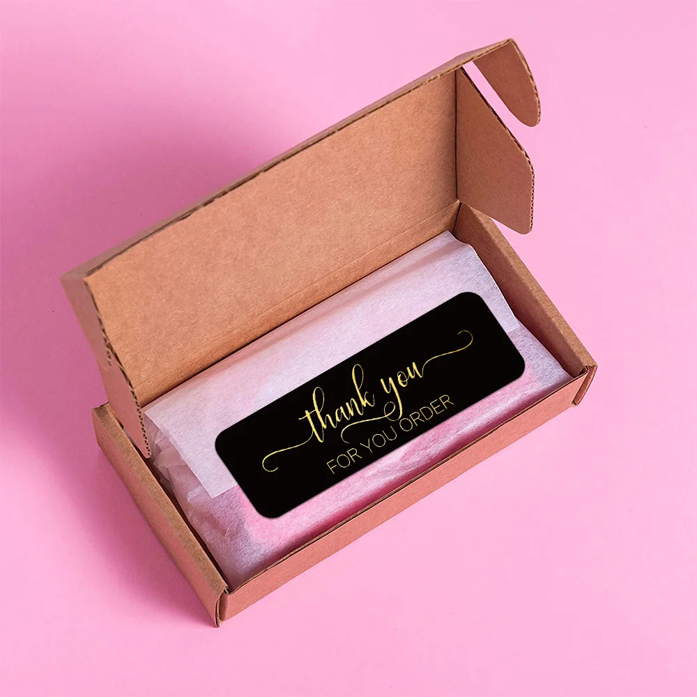 120Pcs Rectangle Thank You For Your Order Sticker for Packaging Stationery Stickers Roll Black Pink Transparent Thank You Labels
