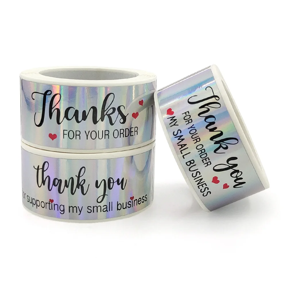 120Pcs Rectangle Thank You For Your Order Sticker for Packaging Stationery Stickers Roll Black Pink Transparent Thank You Labels